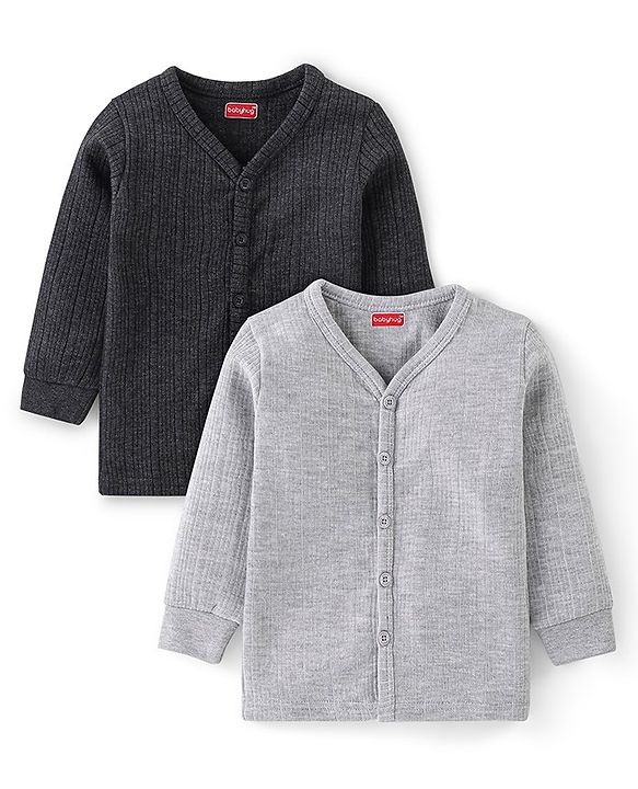 Babyhug Full Sleeves Solid Thermal Vest Pack of 2 - Dark & Light Grey