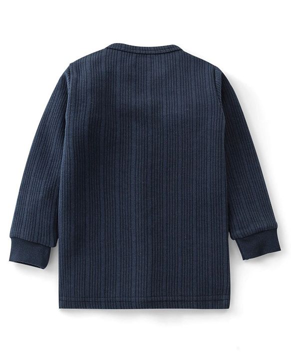 Babyhug Cotton Blend Full Sleeves Front Open Solid Color Thermal Wear Pack Of 2 - Blue & Navy Blue