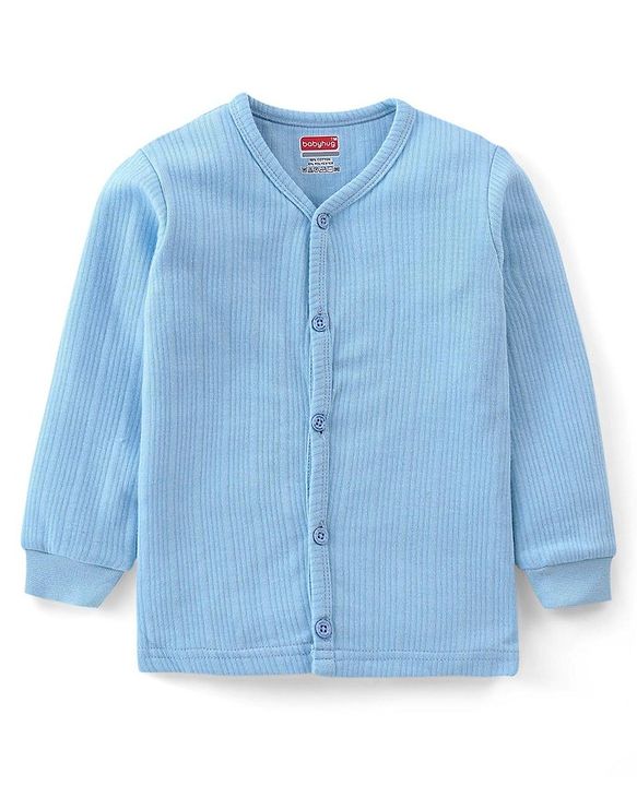 Babyhug Cotton Blend Full Sleeves Front Open Solid Color Thermal Wear Pack Of 2 - Blue & Navy Blue