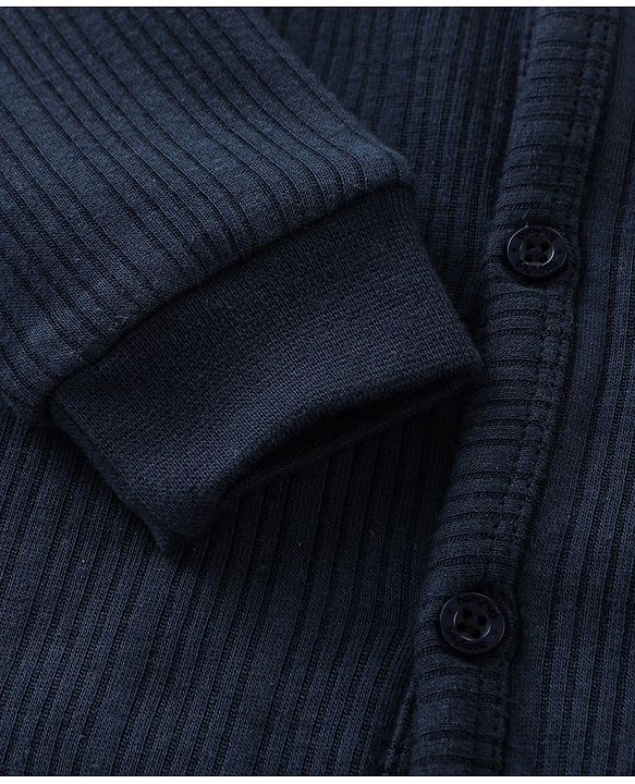 Babyhug Cotton Blend Full Sleeves Front Open Solid Color Thermal Wear Pack Of 2 - Blue & Navy Blue