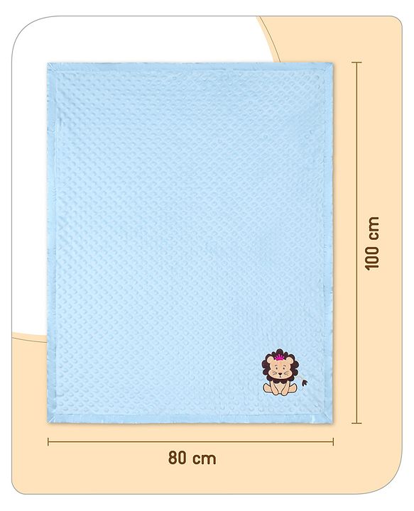 Babyhug Velvet Lion Embroidered Lightweingt Bubble Blanket - Blue