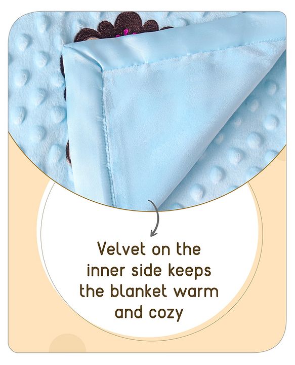 Babyhug Velvet Lion Embroidered Lightweingt Bubble Blanket - Blue