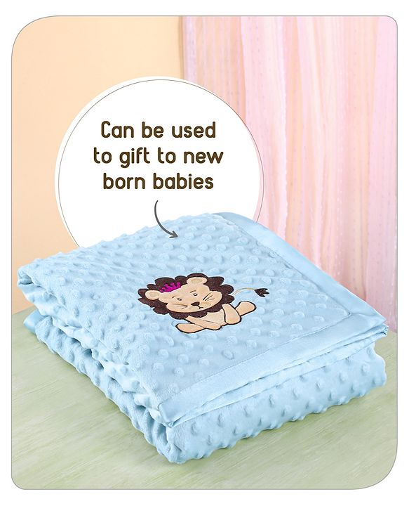 Babyhug Velvet Lion Embroidered Lightweingt Bubble Blanket - Blue