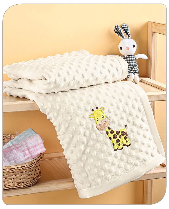 Babyhug Velvet Lion Embroidered Lightweingt Bubble Blanket - Blue