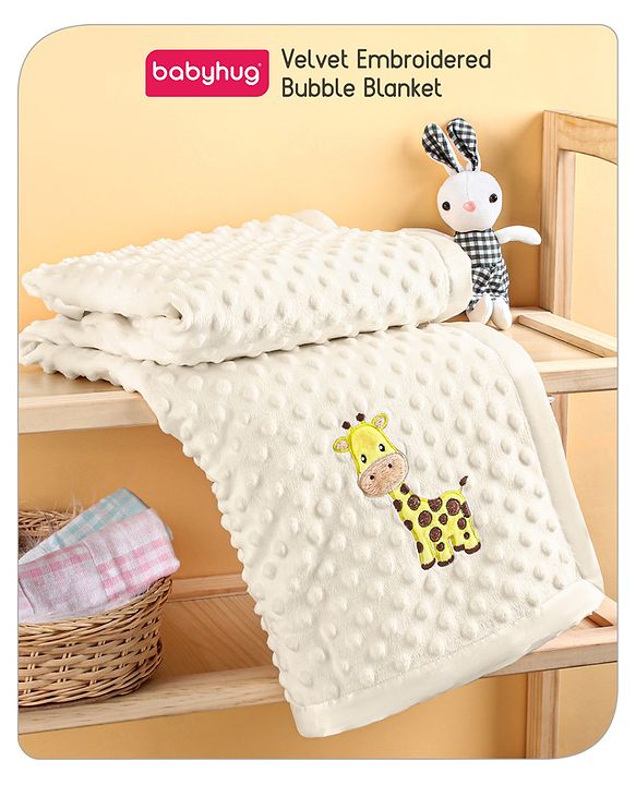 Babyhug Velvet Lion Embroidered Lightweingt Bubble Blanket - Blue