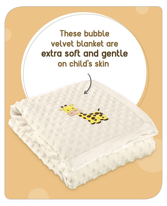 Babyhug Velvet Lion Embroidered Lightweingt Bubble Blanket - Blue