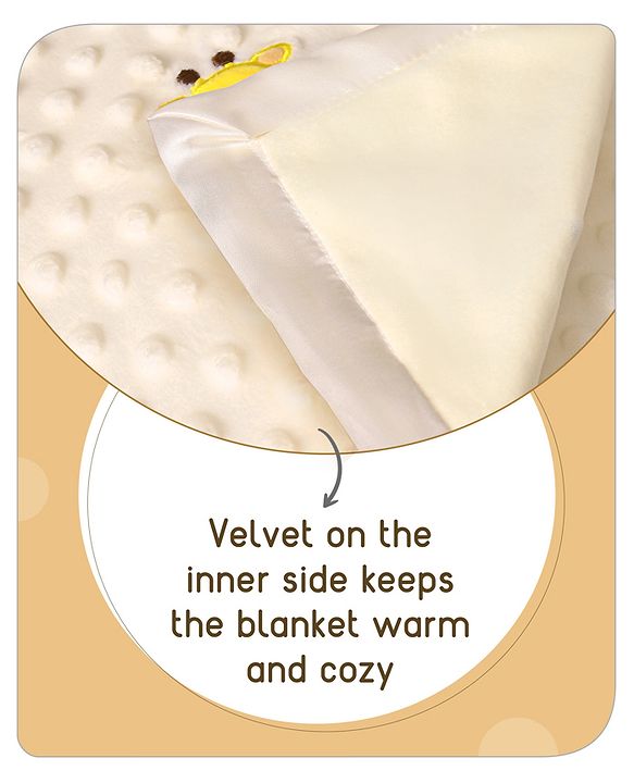 Babyhug Velvet Lion Embroidered Lightweingt Bubble Blanket - Blue