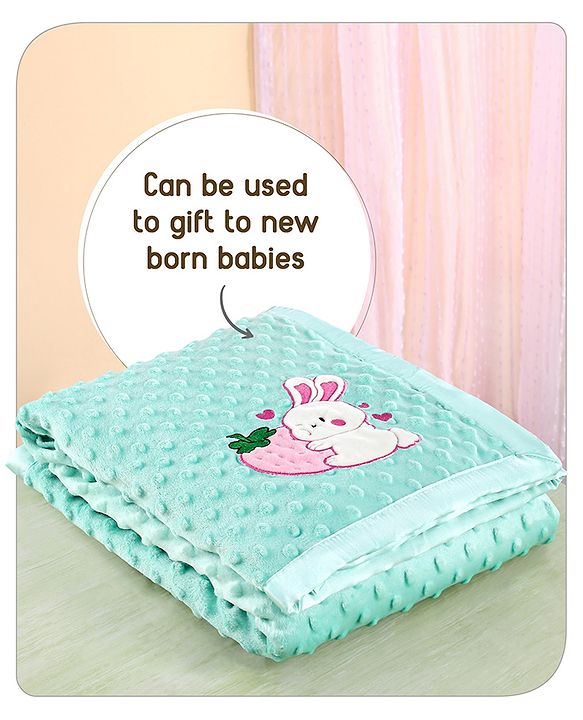 Babyhug Velvet Lion Embroidered Lightweingt Bubble Blanket - Blue