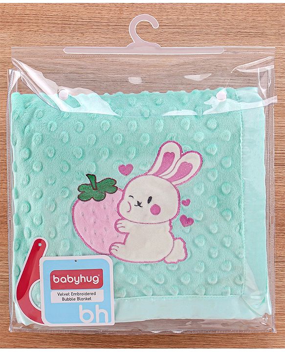 Babyhug Velvet Lion Embroidered Lightweingt Bubble Blanket - Blue