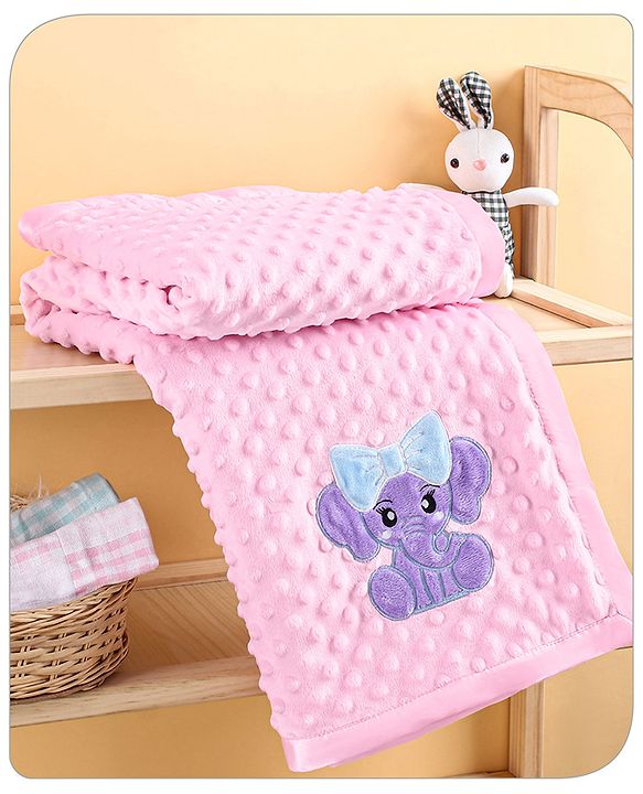 Babyhug Velvet Lion Embroidered Lightweingt Bubble Blanket - Blue