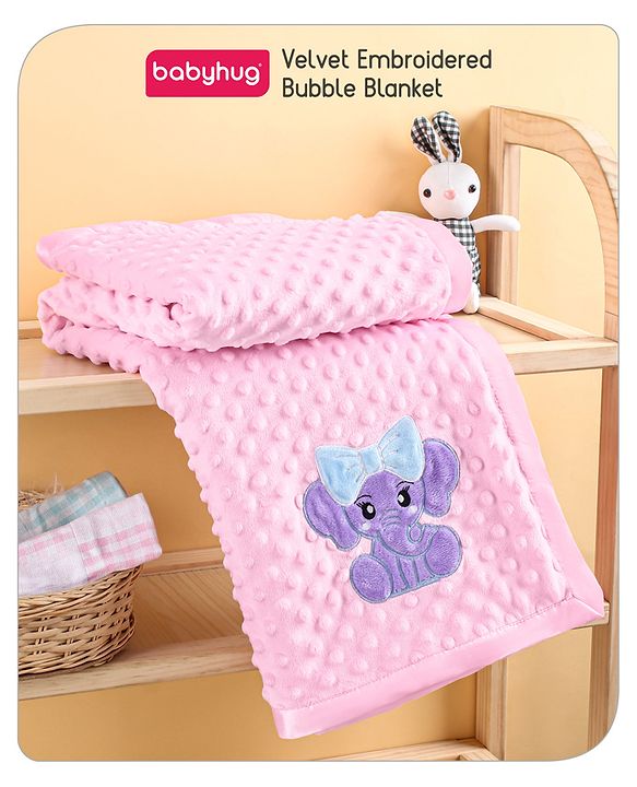 Babyhug Velvet Lion Embroidered Lightweingt Bubble Blanket - Blue