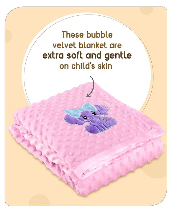 Babyhug Velvet Lion Embroidered Lightweingt Bubble Blanket - Blue