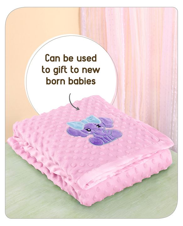 Babyhug Velvet Lion Embroidered Lightweingt Bubble Blanket - Blue