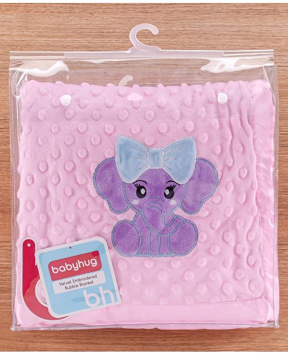 Babyhug Velvet Lion Embroidered Lightweingt Bubble Blanket - Blue