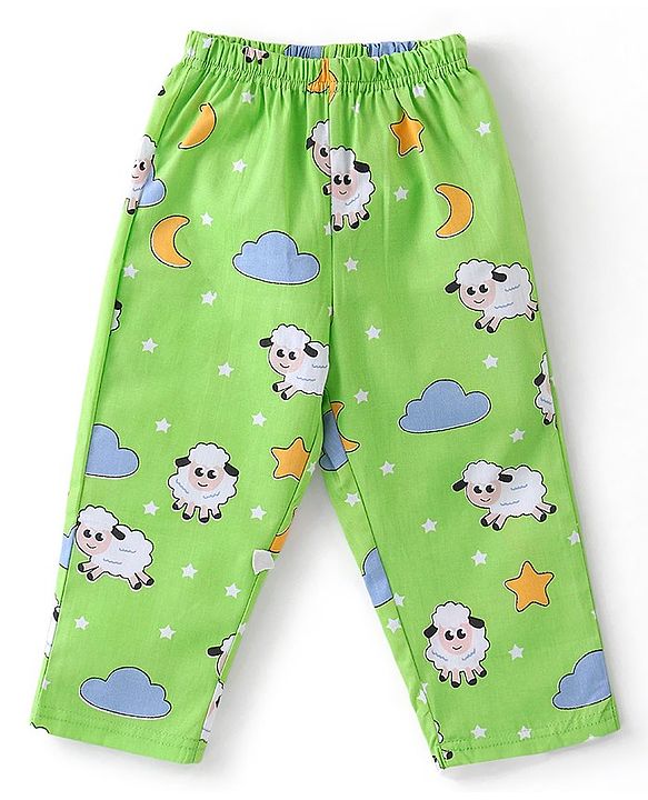 Babyhug Cotton Woven Full Sleeves Night Suit Sheep Print - Green