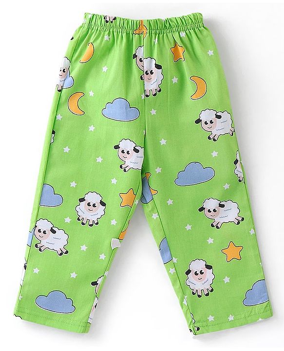 Babyhug Cotton Woven Full Sleeves Night Suit Sheep Print - Green
