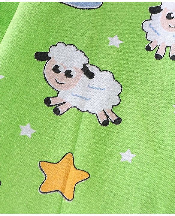 Babyhug Cotton Woven Full Sleeves Night Suit Sheep Print - Green