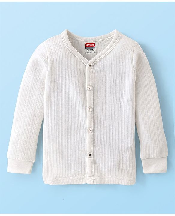 Babyhug Cotton Full Sleeves Thermal Wear Set Solid Colour - White