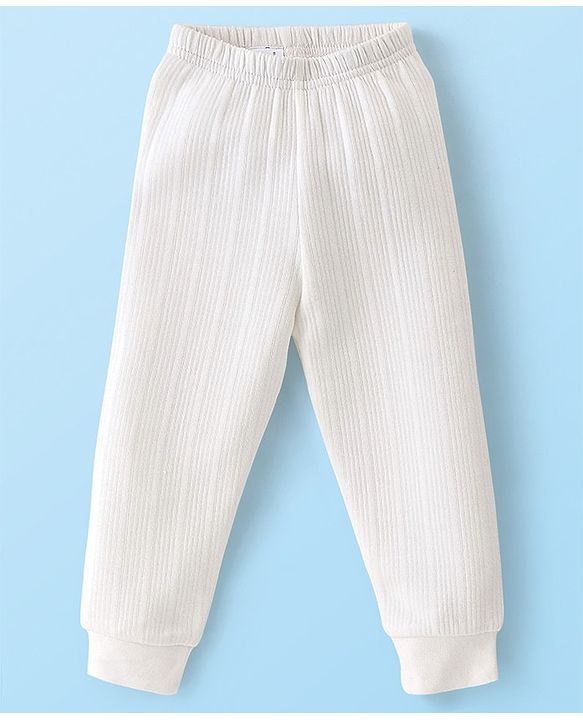 Babyhug Cotton Full Sleeves Thermal Wear Set Solid Colour - White