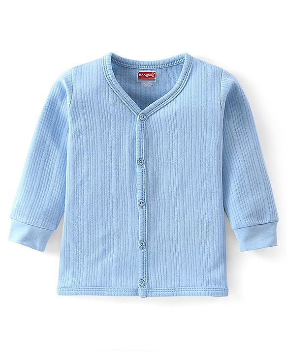 Babyhug Cotton Full Sleeves Front Open Thermal Vest And Leggings- Blue