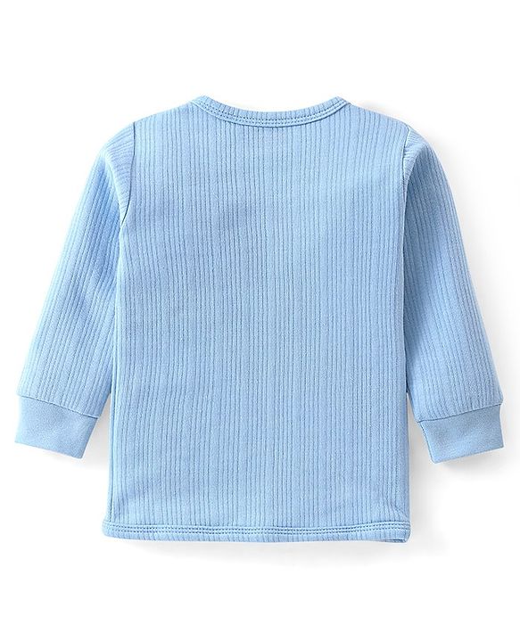 Babyhug Cotton Full Sleeves Front Open Thermal Vest And Leggings- Blue