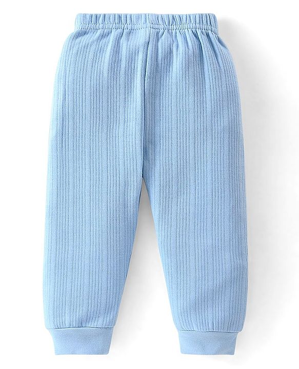 Babyhug Cotton Full Sleeves Front Open Thermal Vest And Leggings- Blue