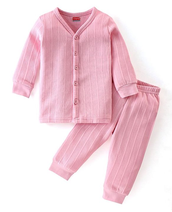Babyhug Full Sleeves Solid Colour  Thermal Inner Wear Set-Pink