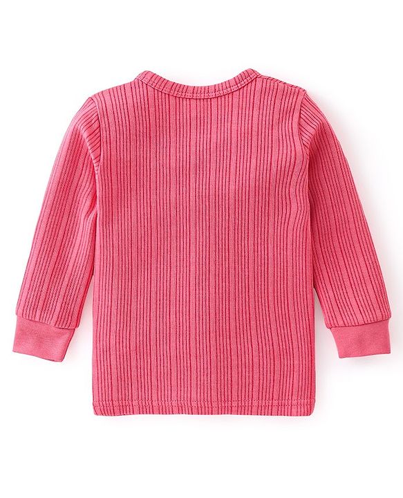 Babyhug Full Sleeves Solid Textured Thermal Vest & Pajama Set -Coral