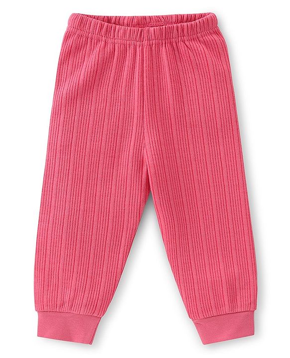 Babyhug Full Sleeves Solid Textured Thermal Vest & Pajama Set -Coral