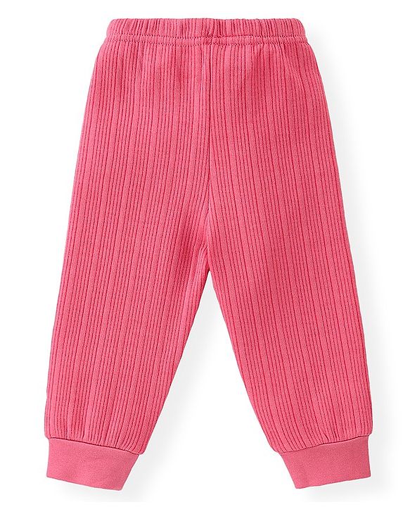 Babyhug Full Sleeves Solid Textured Thermal Vest & Pajama Set -Coral