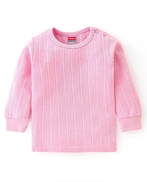 Babyhug Cotton Full Sleeves Solid Thermal Vests & Pajama Set -Pink