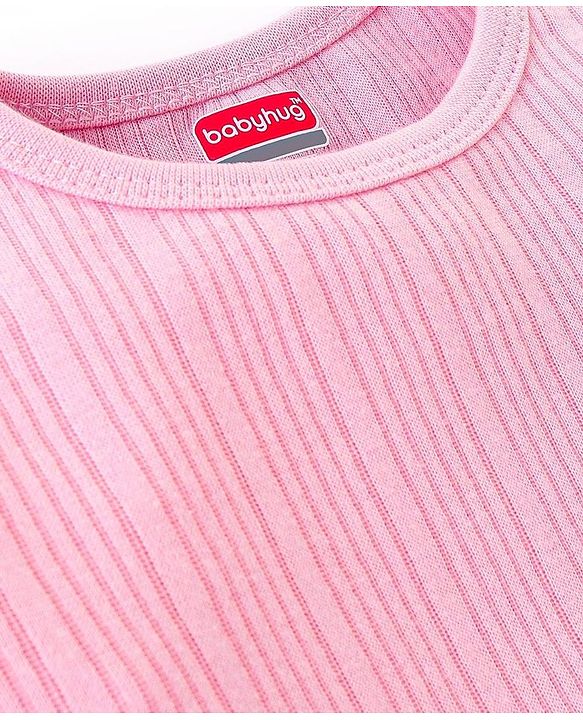 Babyhug Cotton Full Sleeves Solid Thermal Vests & Pajama Set -Pink