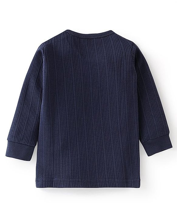 Babyhug Cotton Full Sleeves Pullover Vest & Pant Thermal Wear Solid Color - Navy Blue