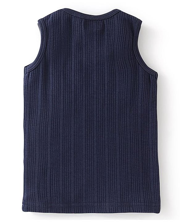 Babyhug Cotton Full Sleeves Pullover Vest & Pant Thermal Wear Solid Color - Navy Blue