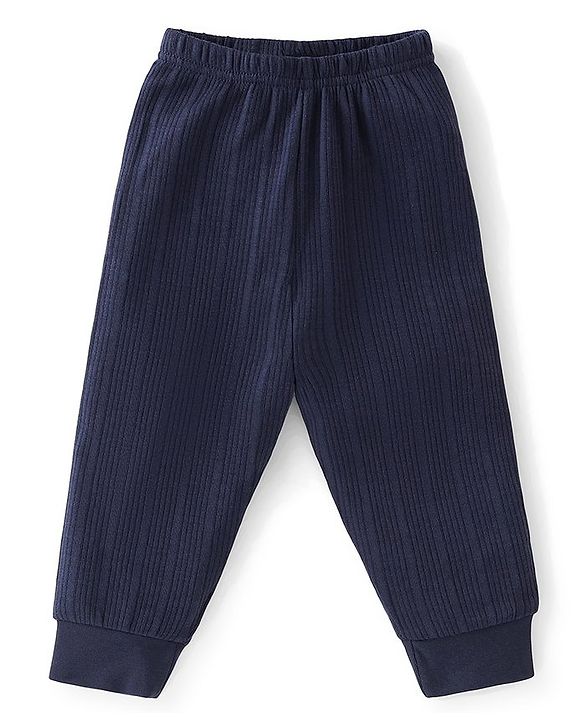 Babyhug Cotton Full Sleeves Pullover Vest & Pant Thermal Wear Solid Color - Navy Blue