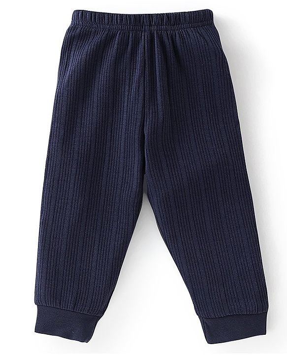 Babyhug Cotton Full Sleeves Pullover Vest & Pant Thermal Wear Solid Color - Navy Blue