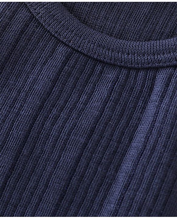 Babyhug Cotton Full Sleeves Pullover Vest & Pant Thermal Wear Solid Color - Navy Blue