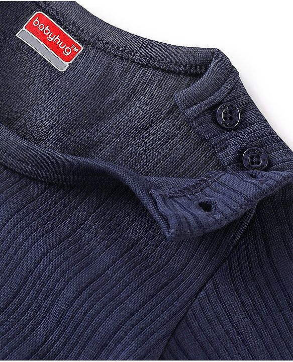 Babyhug Cotton Full Sleeves Pullover Vest & Pant Thermal Wear Solid Color - Navy Blue