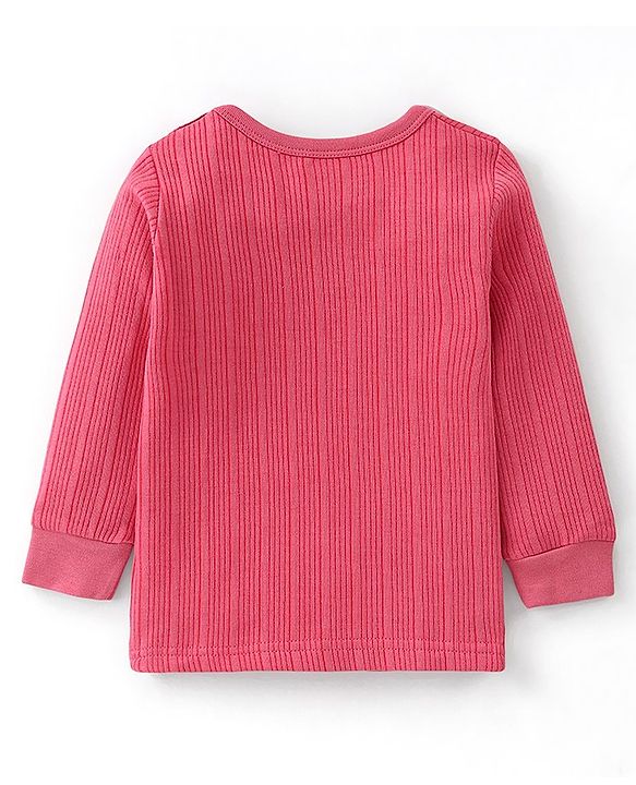 Babyhug Cotton Full Sleeves Solid Color Vest Pullover & Bottom Thermal Wear Combo Pack Of 3 - Coral