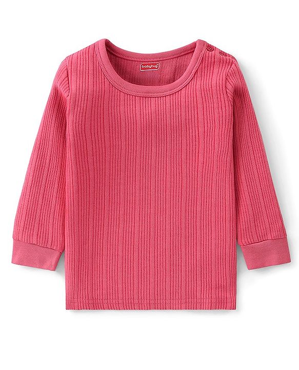 Babyhug Cotton Full Sleeves Solid Color Vest Pullover & Bottom Thermal Wear Combo Pack Of 3 - Coral