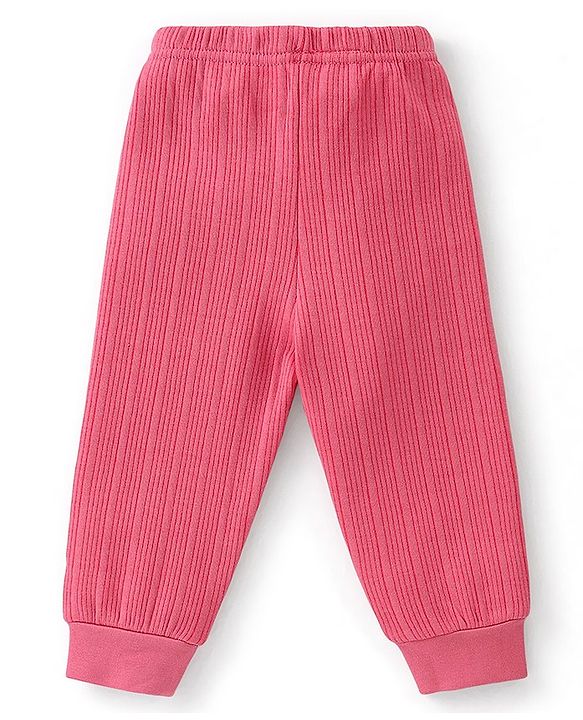 Babyhug Cotton Full Sleeves Solid Color Vest Pullover & Bottom Thermal Wear Combo Pack Of 3 - Coral