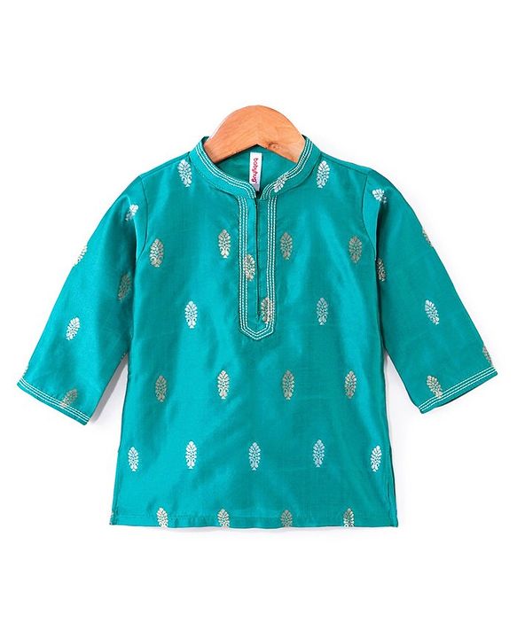 Babyhug Full Sleeves Kurta & Pyjama Set With Foil Print- Turquoise