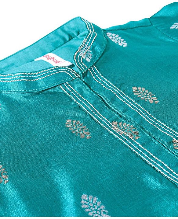 Babyhug Full Sleeves Kurta & Pyjama Set With Foil Print- Turquoise