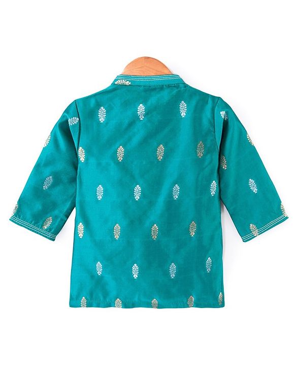 Babyhug Full Sleeves Kurta & Pyjama Set With Foil Print- Turquoise