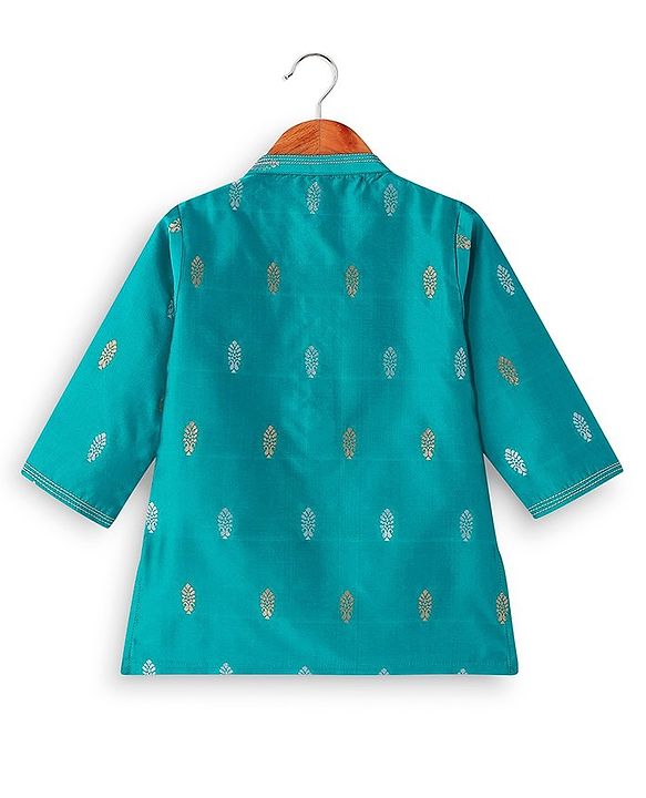 Babyhug Woven Full Sleeves Foil Printed Kurta & Dhoti Set - Turquoise