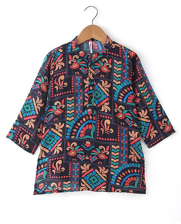Babyhug 100% Cotton Woven Full Sleeves Kolka Printed Kurta Pajama Set - Multicolour