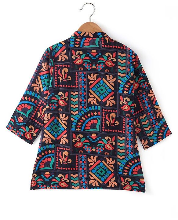Babyhug 100% Cotton Woven Full Sleeves Kolka Printed Kurta Pajama Set - Multicolour