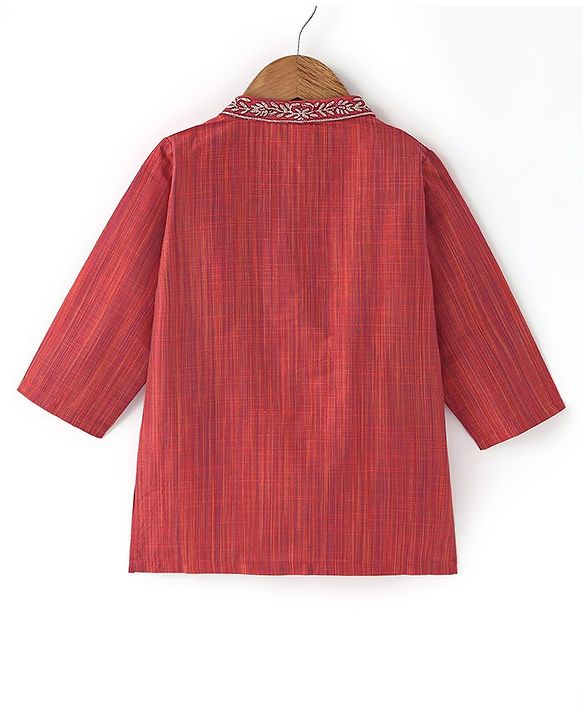 Babyhug Full Sleeves Solid Kurta Pyjama Set - Orange & Red