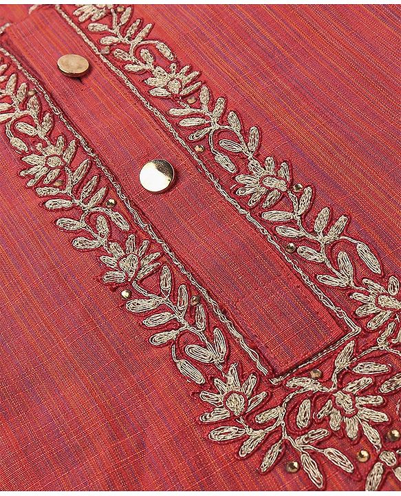 Babyhug Full Sleeves Solid Kurta Pyjama Set - Orange & Red