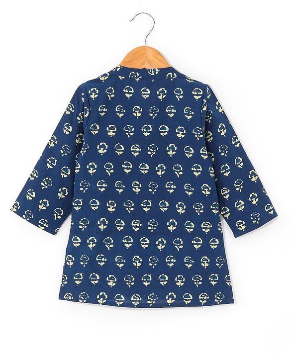 Babyhug 100% Cambric Full Printed Front Open Kurta With Dhoti Set- Indigo